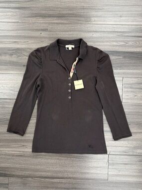 Authentic Burberry Dark Chestnut Brown Check Polo Shirt NWT